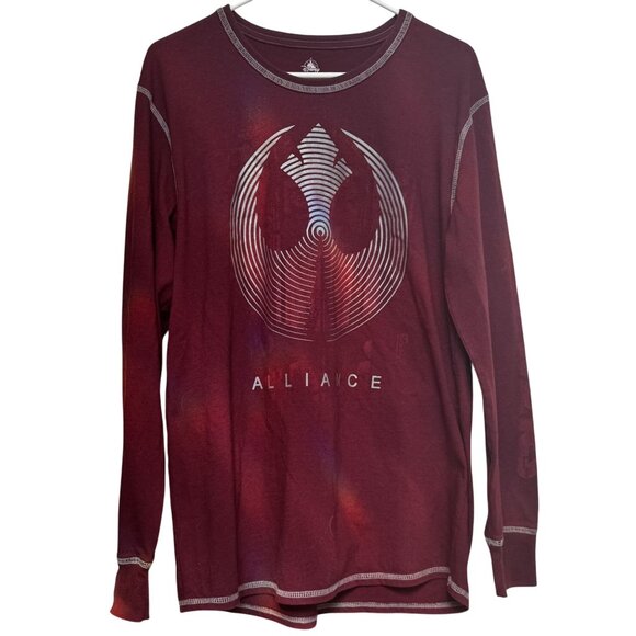 STAR WARS Rebel Alliance Logo Maroon Long Sleeve T-Shirt Cotton Bl. Men's size L - Picture 1 of 4